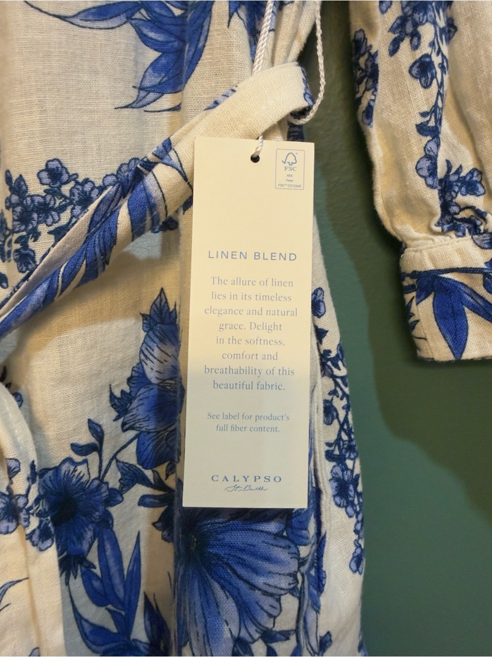 Calypso St. Barth Cream and Blue Floral Tie-Waist Mini Dress Size Medium NWT - Picture 7 of 7